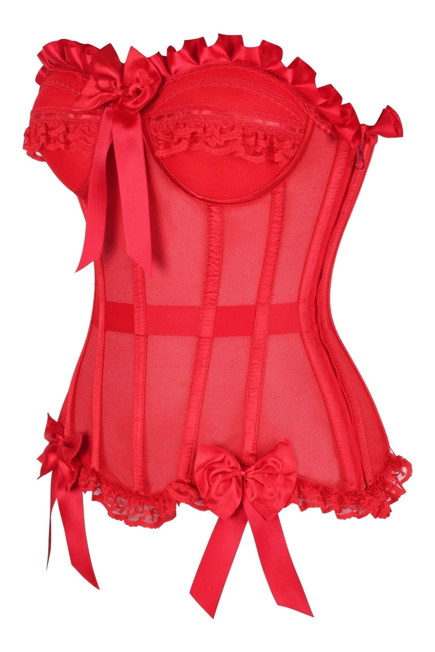 Top Drawer Steel Boned Red Mesh Underwire Bustier Corset - Daisy Corsets