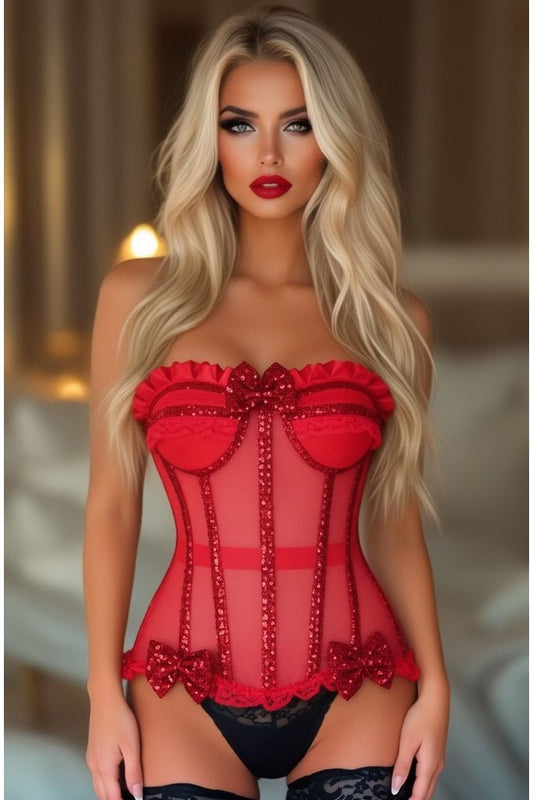 Top Drawer Steel Boned Red Sequin Underwire Bustier Corset - Daisy Corsets