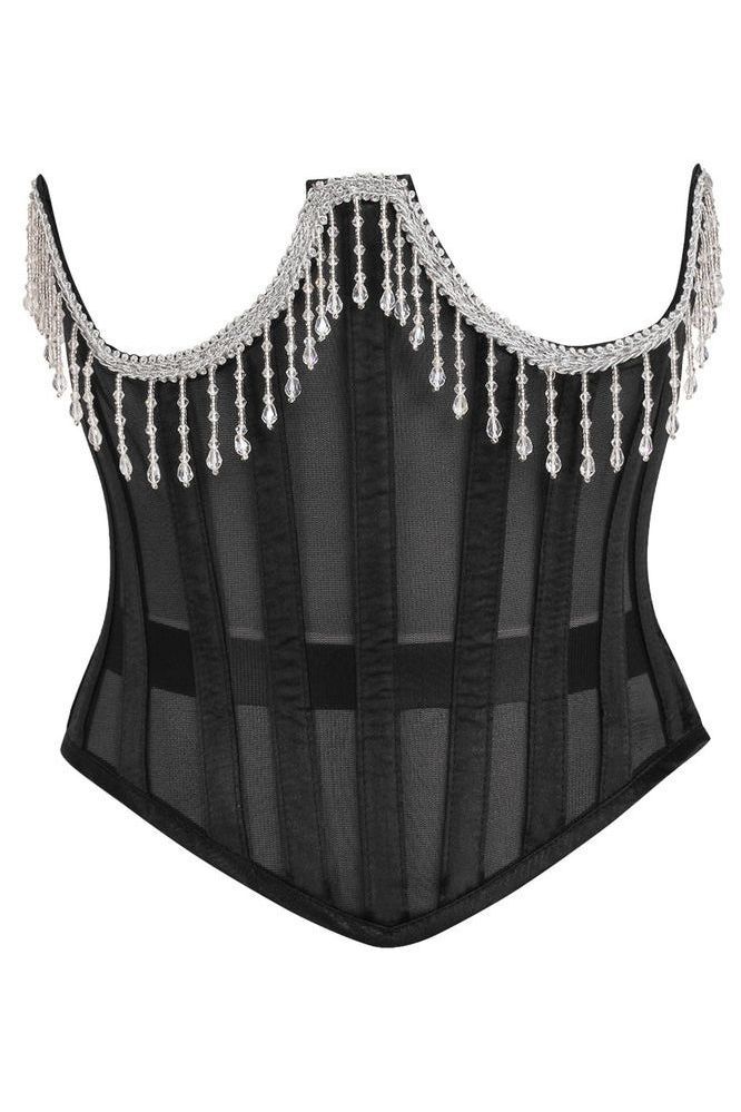Top Drawer Steel Boned Sheer Underwire Waist Cincher w/Fringe - Daisy Corsets