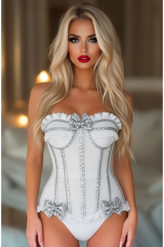 Top Drawer Steel Boned Silver Sequin Underwire Bustier Corset - Daisy Corsets