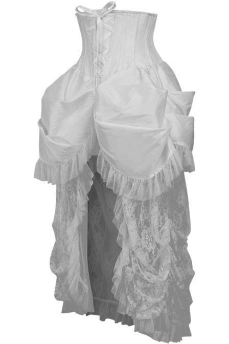 Top Drawer Steel Boned White Lace Victorian Bustle Underbust Corset Dress - Daisy Corsets