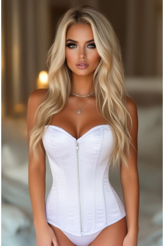 Top Drawer White Satin Steel Boned Corset - Daisy Corsets