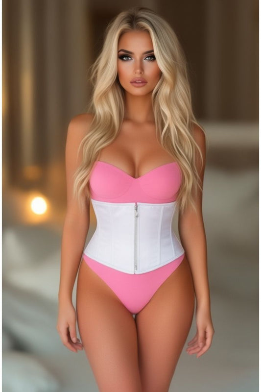 Top Drawer White Satin Steel Boned Mini Cincher - Daisy Corsets