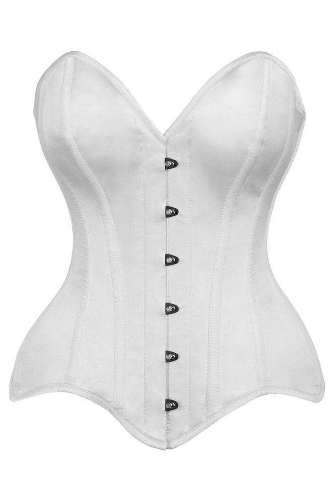 Top Drawer White Satin Steel Boned Overbust Corset - Daisy Corsets