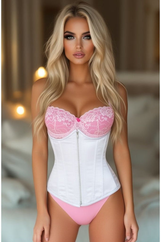 Top Drawer White Satin Underbust Steel Boned Corset - Daisy Corsets