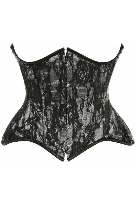 Top Drawer White w/Black Lace Double Steel Boned Curvy Cut Waist Cincher Corset - Daisy Corsets